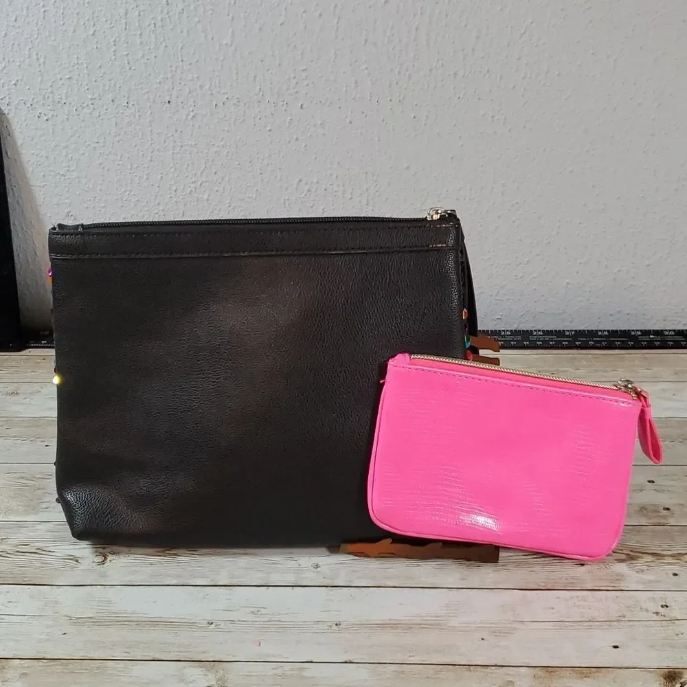 2 Victoria's Secret Bags‎ Cosmetic & Change Purse Rainbow Sequin & Pink Pleather